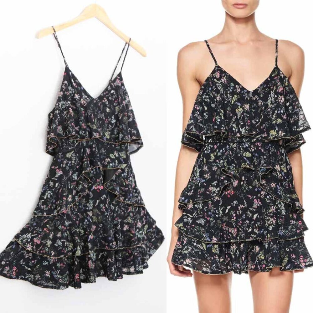 La Maison Talulah Endless Serenity Mini Dress S In Floral Ruffle Micro Bead $280